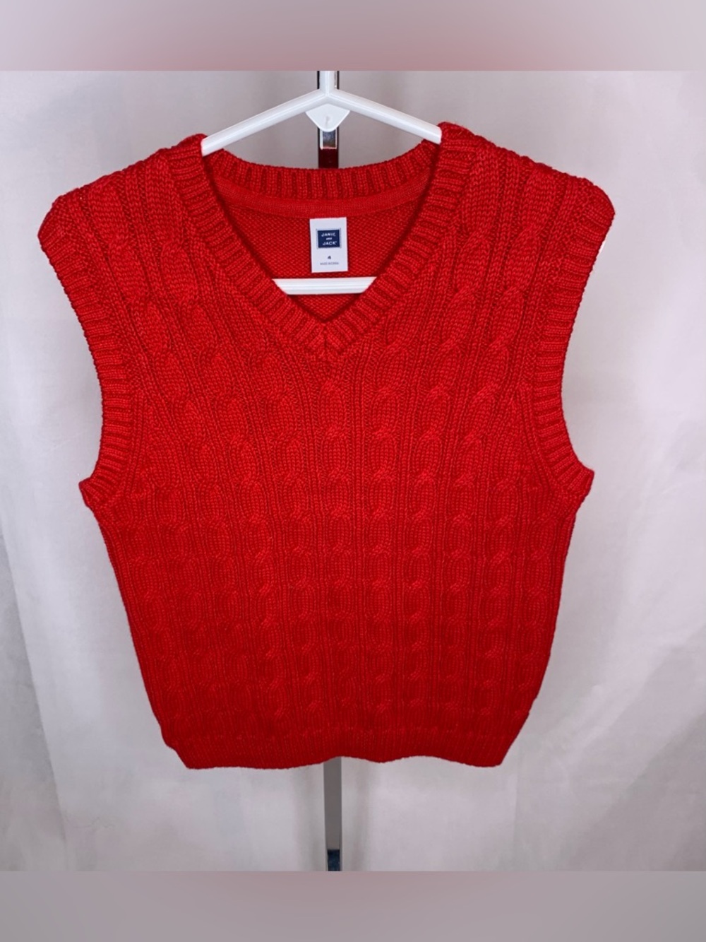 Janie and Jack Red Cable knit Sweater vest size 4 Classic Style Cotton